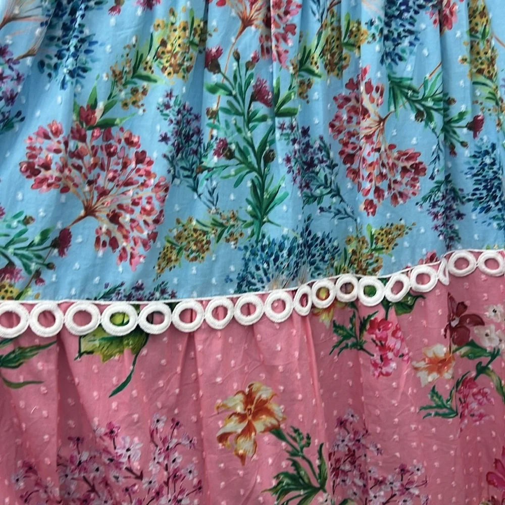 Farm Rio NWT Swiss Dot Mixed Floral MIDI Dress Multi Colored - Picture 10 of 11